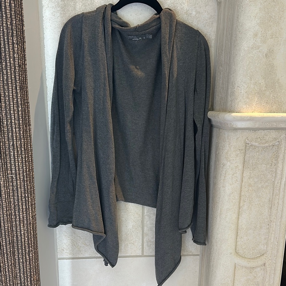 Prana Gray Cardigan Sweater Waterfall Front